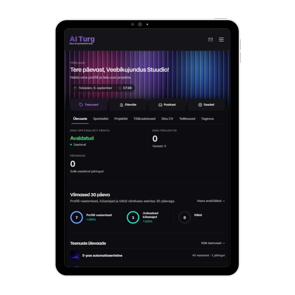 AI Turg tablet view